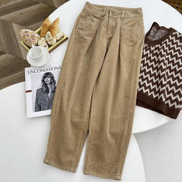 休閑褲女ins潮秋冬時尚新款高腰顯瘦日系元氣少女原宿燈芯絨褲子I