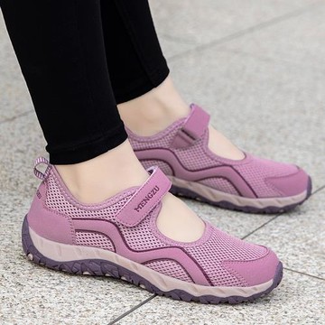 張凱麗老人方口鞋女夏季媽媽涼鞋中老年舒適軟底運動健步奶奶布鞋