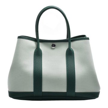HERMES 經典Garden Party系列帆布銀暗釦手提包(淺綠色-30cm)