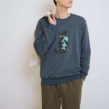 OB嚴選-情侶系列-純棉貓咪超人印花大學T《KL1234-》