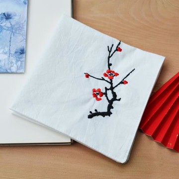 純棉可繡字柔軟雙層男女手帕素式梅花中國風汗巾擦汗隨身禮物禮品