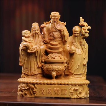 正宗小葉黃楊木雕精品福祿壽三星財神爺達摩神像擺件手把件裝飾品