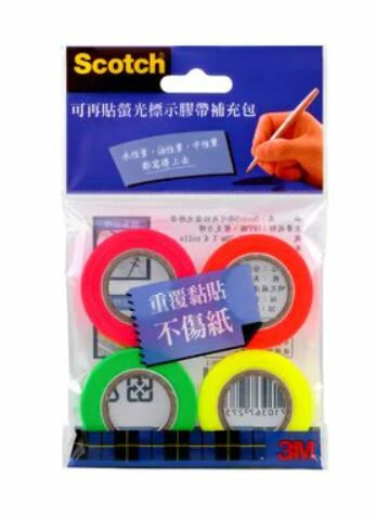3M™ Scotch® 4入 可再貼螢光標示膠帶補充包 812R4