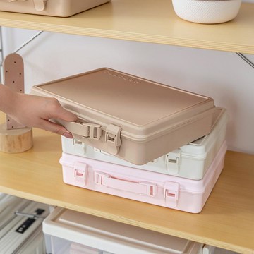 HACOTTO 扁形A4多功能PP手提式收納工具箱-多色可選 榛果摩卡