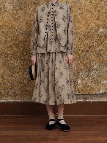 復古做舊植物印花松緊腰百搭半身裙