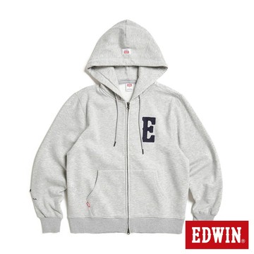 EDWIN 男款 大E字母長袖連帽外套(銀灰色)