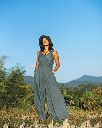 女式藍色連身褲 藍色連身褲 棉質連身褲 晚裝連身褲