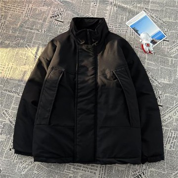 日系復古立領保暖棉衣男bf冬季潮牌純色面包服情侶款開衫拉鏈外套