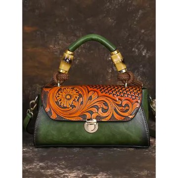 新款女包2026復古國風手提包PU皮雕工藝女士單肩斜挎包復古小方包