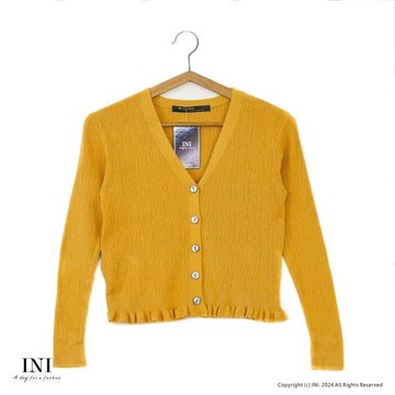 【INI】花邊美感、小外套迷人針織外套．黃色