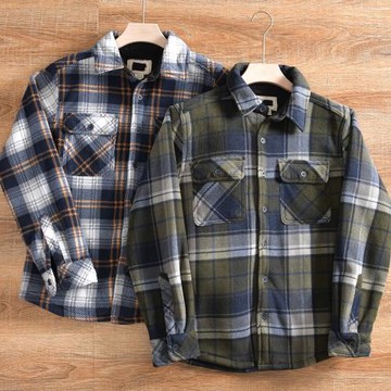 【北美小眾！法蘭絨+羊羔絨+外貿剪標】冬季男士加絨加厚格子襯衫