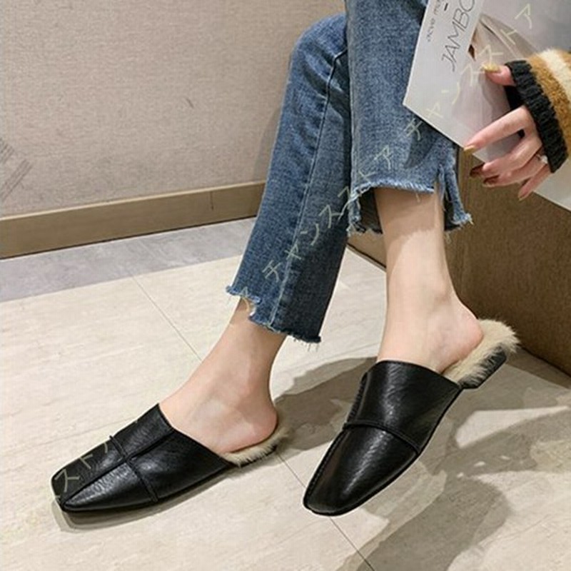 ミュール レディース サンダル ローヒール かかとなし 黒 ファー付 ヒールフラット スクエアヒール スクエアトゥ スリッパ ファーサンダル ぺたんこ ミュール 通販 Lineポイント最大0 5 Get Lineショッピング