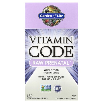 Garden of Life, Vitamin Code®，未加工產前營養™，180 粒素食膠囊