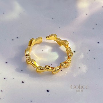 【Golicc】戒指 日韓柳葉金枝可調戒子