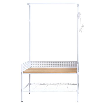 dayneeds 日需百備 全方位收納鞋凳衣帽架  烤漆白 原木  90 x 45 x 165cm