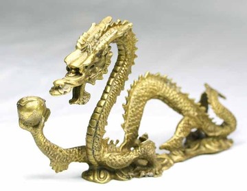 純銅龍擺件 小號銅單龍戲珠家居風水擺設 裝飾品五爪銅龍