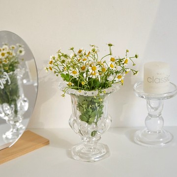 元氣角落 ins法式復古高腳透明玻璃花瓶桌面裝飾擺件插花干花花瓶
