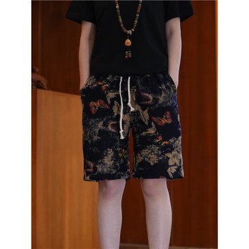 Tbuain2025夏季中國風水墨畫男士短褲薄款五分褲寬松直筒休閑褲子