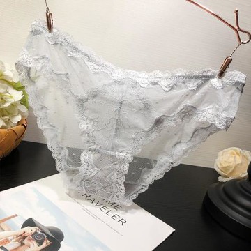 女士性感內褲女蕾絲透明誘惑中腰三角褲純棉襠女生底褲頭夏季薄款