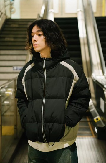 搖滾青年 日系復古夾克外套 撞色連帽棉衣