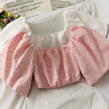 法式小心機短款露臍泡泡袖小襯衫女2025新款壓花洋氣露鎖骨上衣夏