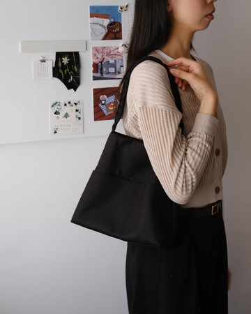 帆布編織揹帶托特包 (中款) - 黑