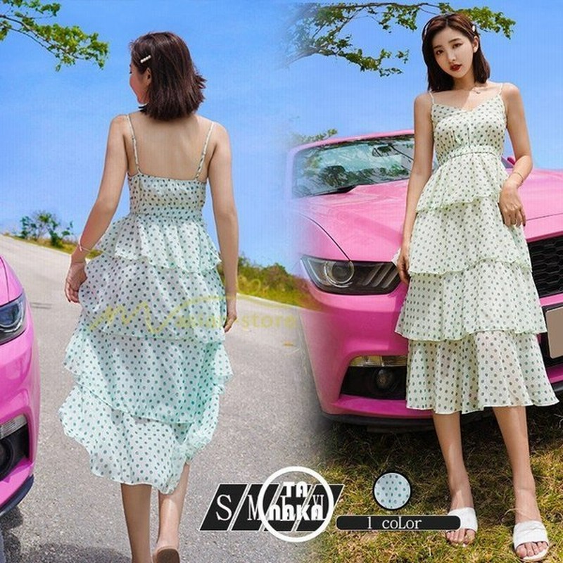 ワンピース リゾートワンピ ベアトップ ビーチワンピ 吊りワンピ 着痩せ オシャレ ティアード 波点ワンピース ノースリーブ 夏物 ハイウエスト 通販 Lineポイント最大get Lineショッピング