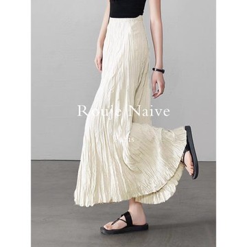 Rouje Naive三宅風褶皺大裙擺托地長裙新款顯瘦薄款百褶A字半身裙