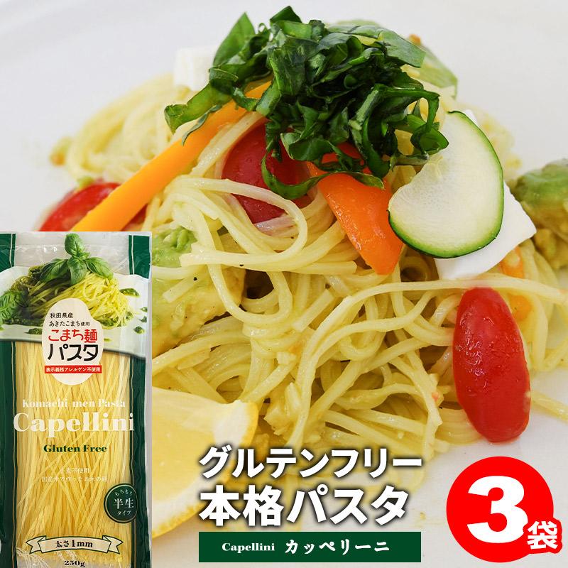 パスタ グルテンフリー こまち麺パスタ カッペリーニ 250g×3袋 (6食入) 送料無料 お米のパスタ 無塩 早ゆで 国産 半生麺