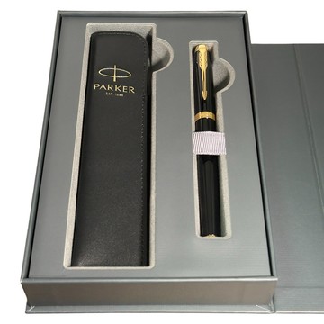 PARKER IM麗雅黑金夾鋼筆 真皮筆套禮盒
