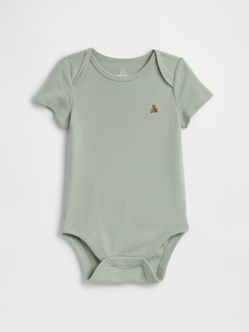 嬰兒裝 純棉小熊刺繡圓領短袖包屁衣-灰綠色