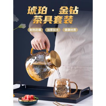 輕奢涼水壺大容量耐高溫玻璃水壺夏家用耐熱冷水壺涼茶壺水杯套裝