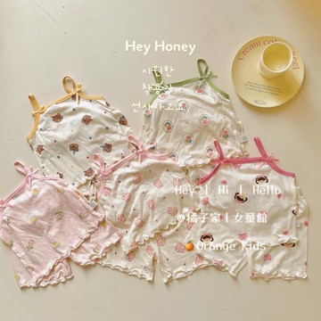 Orange Kids🍊【90-130】夏季可愛卡通兒童睡衣套裝 女童吊帶背心短褲套裝 女寶寶睡衣 小朋友睡衣兒童居家服