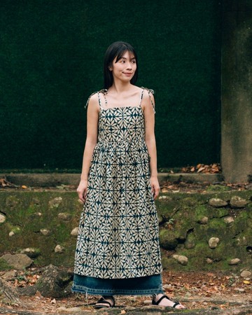 印度蓋染工藝親膚純棉 細肩洋裝 － 月桂綠