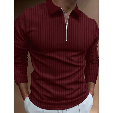 MensT-shirt 歐美新款時尚男裝POLO衫拉鏈條紋長袖男士馬球衫