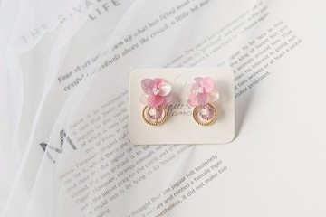 立體真花三色繡球花組合 配施華洛世奇水晶 雙用耳釘(可改耳夾式)