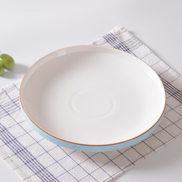 陶瓷盤子淺盤手繪淺藍邊釉下彩圓盤酒店飯店餐具