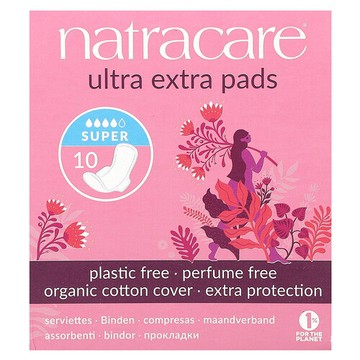 Natracare, 超級衛生巾，有機棉套，超大量，10 片