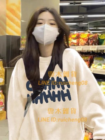 美式復古圓領衛衣女 春秋無帽長袖時尚休閒衛衣 慵懶風上衣【雲木雜貨】