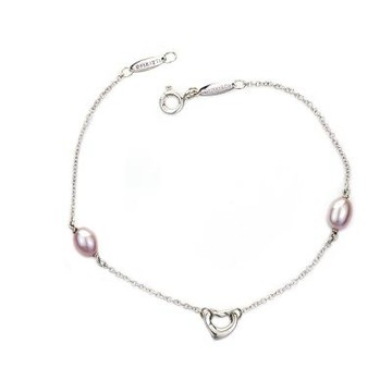 Tiffany&Co. 蒂芙尼 鏤空迷你愛心+珍珠純銀手鍊(展示品)