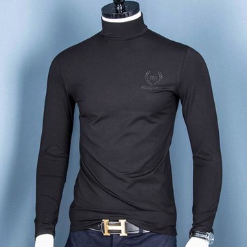 莫代爾高領打底衫男修身內搭 潮春秋薄款體恤中領男絲光棉長袖t恤