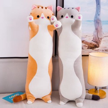 真空皮殼大號長條貓抱枕可愛貓咪動物公仔毛絨玩具Long cat