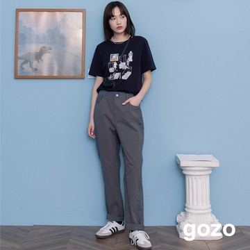 【gozo】顯瘦拼接水洗純棉男友褲(深灰/綠色_M/L) | 女裝 修身 百搭