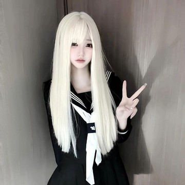 【KEKE】假髮女 長白色髮 蘿莉 二次元 lolita 齊劉海 長直髮 假髮 整頂套 全頭套式 自然蓬鬆假髮 蘿莉塔