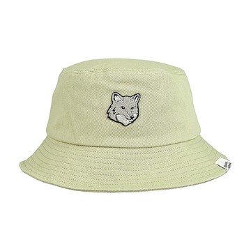 MAISON KITSUNE刺繡銀灰狐狸臉LOGO柔軟棉質漁夫帽(淺卡其)