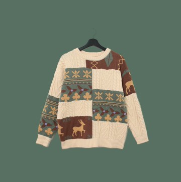 Back to Green-復古毛衣s-12聖誕 象牙底麻花針織 vintage sweate