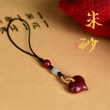 原創設計手機鏈掛件朱砂愛心吊墜紅色國風掛飾小眾新款桃心男女款