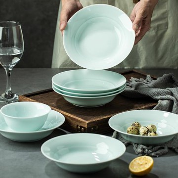 盤子 菜盤 家用景德鎮釉下彩高溫影青瓷湯盤好看的盤子碟子高級感