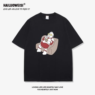 擺爛奧特曼卡通趣味短袖t恤男純棉潮牌大碼寬松休閑夏季半袖