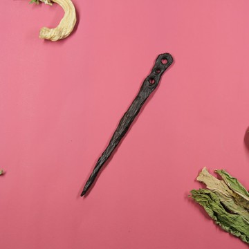 手工原创新中式复古风汉服粗旷机理感镂空紫光檀木头木质扁发簪子